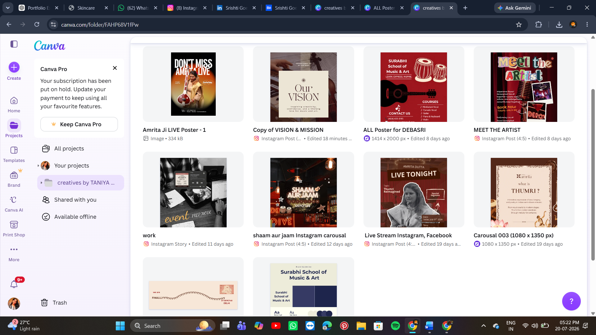 Canva folder of creatives by Taniya